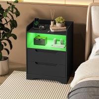 Mesitas de Noche con luces LED y Estación de Carga (2 Tomas AC, 2 Puertos USB) Mesita de Noche Blanca Mesas Auxiliares con 1 compartimento abierto y 2 cajones para Dormitorio Salón - details 17