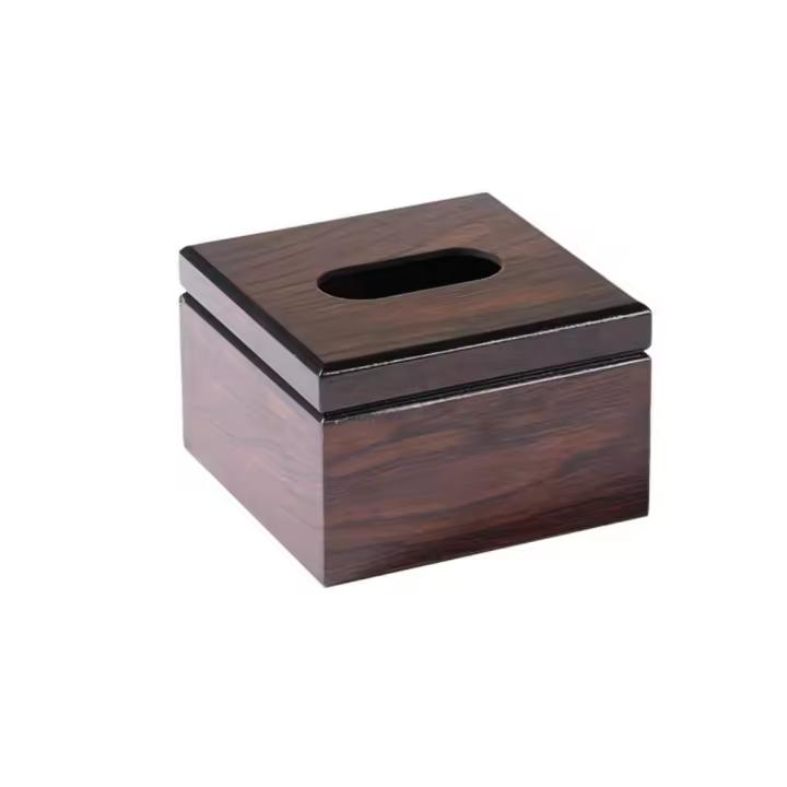 Caja de pañuelos de escritorio de madera de nogal de imitación, soporte para servilletas de madera Vintage, caja de almacenamiento de papel cuadrada de estilo Simple para el hogar - 1