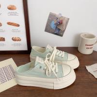 Gao Yan dos zapatos de lona de medio arrastre de las mujeres delgado verano nuevo nicho de un pedal versión coreana de plataforma zapatos blancos - details 9