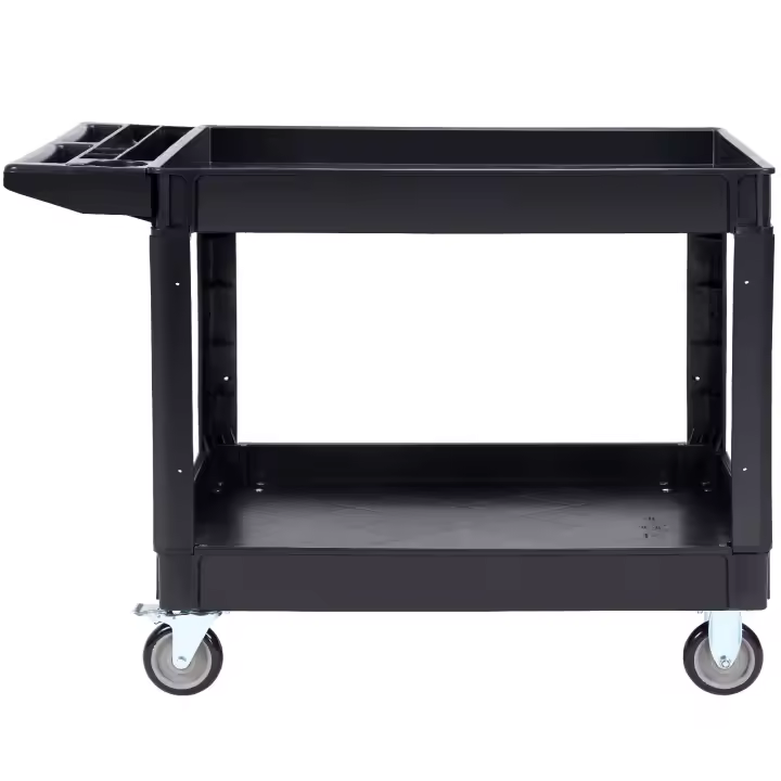 Carro de servicio utilitario SucceBuy, carro rodante de plástico resistente con 360 °   Ruedas giratorias (2 con frenos), estantes de labios grandes, ideales para almacén, garaje - 1
