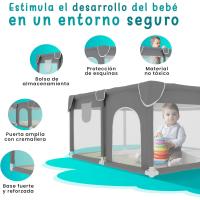 Bebe 120x120cm + Alfombra Bebe – Corralito Bebe con Malla Transpirable – Parque de Juegos Bebe Plegable con Puerta Lateral – Parque Infantil Bebe - Gris - details 1
