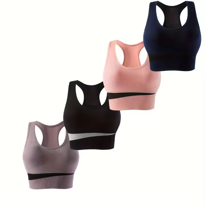 Sujetadores Deportivos De Bloque De Color, Sujetador Íntimo Cómodo Y Transpirable, Lencería Y Ropa Interior para Mujer, 4 piezas - 1