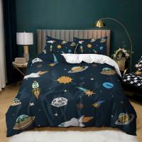 Juego de Ropa de Cama Espacial para Niños con Cubierta de Edredón de Estrellas de Universo Azul Tamaño Completo/Queen/King para Niños Niñas Adolescentes - details 1