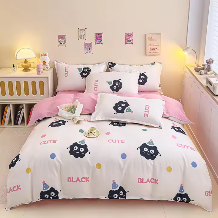 Juego de Ropa de Cama de Algodón Bordado Grueso Four-Piezas para Todas las Estaciones - 1