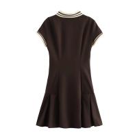 Ropa de mujer europeas y americanas vestido plisado ancho acanalado de colores contrastantes - details 3