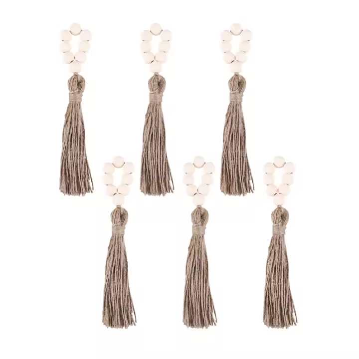 Juego de 6 servilleteros de madera con cuentas y mesa, accesorios de decoración para fiesta de boda, servilletero de estilo Natural - 1