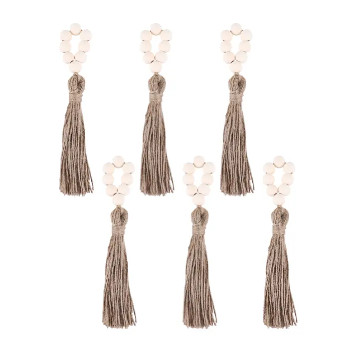 Juego de 6 servilleteros de madera con cuentas y mesa, accesorios de decoración para fiesta de boda, servilletero de estilo Natural - 1