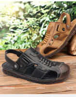La primera capa de sandalias con cabeza de bolso de piel de vaca, nuevos zapatos de playa de verano de cuero genuino para hombres, suelas suaves, suelas de tendón de res y zapatillas geniales del padre para dos. - details 2