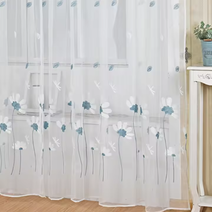 Cortina transparente con diseño de margaritas y flores modernas, cortinas de gasa transparentes para ventana, cortina de tul elegante y romántica, decoración del hogar - 1