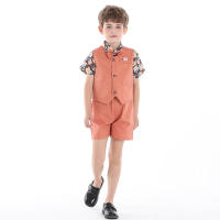 Traje de verano para niños, chaleco, camisa Floral de manga corta, pantalones cortos con tirantes, conjunto de tres piezas, traje Pastoral de moda - details 1