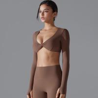 Nuevos deportes de manga larga Fiess para mujer, cuello en V profundo, ajustado, transpirable, estilo Ins, ropa de Yoga al aire libre, Tops cortos - details 3