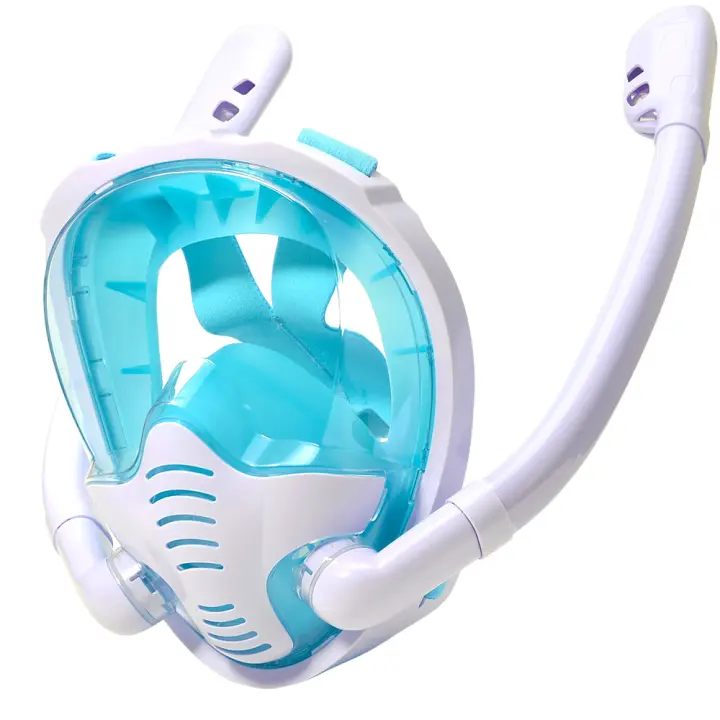Máscara De Snorkel Con Visión Panorámica De 180 °   Antiniebla Y Antirreventón De Silicona Top Seco Diversión Y Natación Con 2 Snorkels - 1