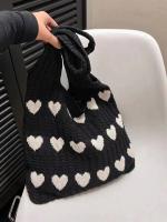 Lindo bolso de mano de verano de ganchillo con patrón de corazón para mujer, verano 2025, bolso grande todo, bolsos de playa grandes, bolso de hombro diario de alta calidad para el día a día, regalos para ella - details 1