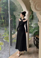 2025 nueva ropa de mujer diseño de moda versátil sentido pecho cruzado hombro abierto vestido delgado - details 14