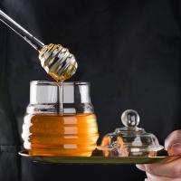 Olla de miel de vidrio para cocina, tarro de miel transparente con forma de panal con cucharón y tapa, botella de miel para boda, fiesta, oficina, cocina y hogar - details 3