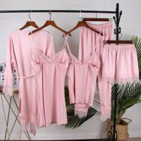 Conjunto De Pijamas Para Dormir Blancos De 5uds, Pijamas De Satén Ence Para Mujer, Kimono, Albornoz, Ropa De Dormir Suelta, Ropa De Dormir Informal Con Cuello En V Para El Hogar - details 2