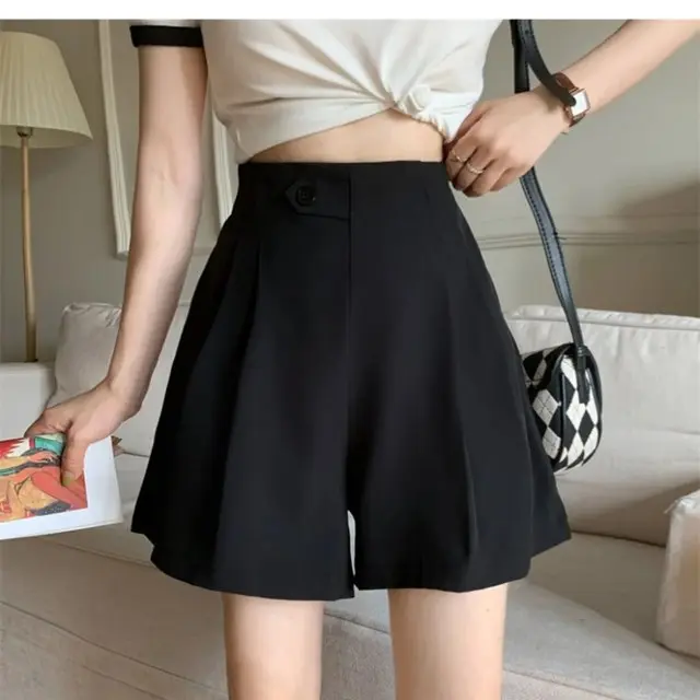 Pantalones cortos sueltos de cintura alta para mujer occidental, ajustados, ropa de exterior, informal - 1