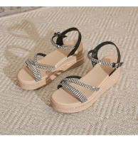 Sandalias de cuña de verano 2025 nuevas sandalias francesas de suela gruesa para uso exterior, zapatos de mujer de una sola tira con falda. - details 4