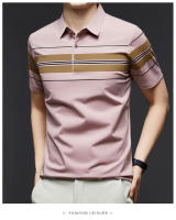 Nueva camisa polo a rayas para hombre, camiseta informal de mediana edad con solapa transpirable de verano para hombre, traje de papá - details 1