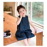Conjunto de chaleco de mezclilla de verano para niños, nuevo conjunto de dos piezas de color sólido suelto y delgado informal para niña pequeña, ropa para niños - details 7