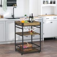 Cocina Móvil Multiusos Barra de Cocina Rústica con 3 Estantes Soporte de Botella y Copas - details 1