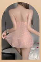 Camisón transparente de lencería sexy con tirantes de perlas y lazo de mariposa con ribete de encaje puro - details 8