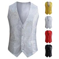 Chaleco de hombre con lentejuelas brillantes, sin mangas, ajustado, de un solo pecho, con cuello en V, chaleco Formal para hombre, traje ajustado con decoración de lentejuelas - details 1