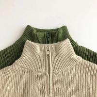 Otoño cuello alto ropa para niños chaqueta suéteres clásico a rayas suéter para niños media cremallera niñas Jersey de punto Tops - details 6