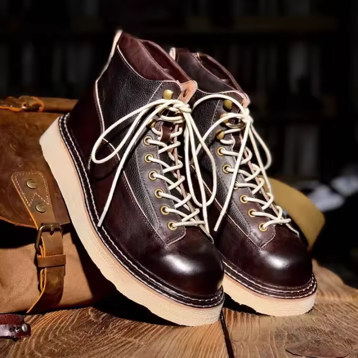 Zapatos de cuero vacuno puro de alta gama, estilo casual de herramientas, zapatos de tablero de caña alta - 1
