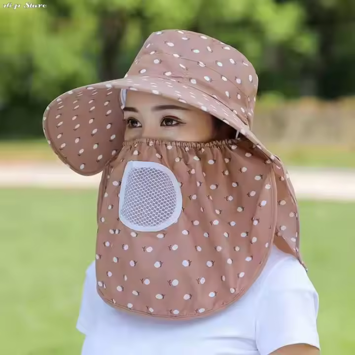 Sombrero de Sol Transpirable para Mujer Cubierta Facial con Borla Grande Anti-ultravioleta - 1