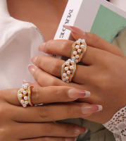 Nueva Bisutería Lujo Circonita Geométrico Anillo Pearl Mujer Elegant Abierto Trabajo Diario Accesorios - details 3