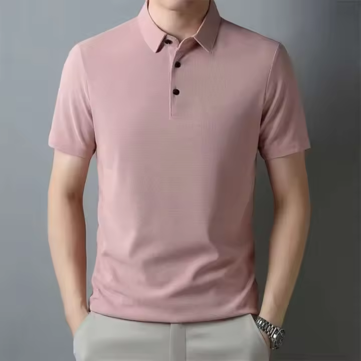 Polos hombre manga corta ropa hombre Primavera verano nuevos hombres Casual Waffle manga corta Polo moda Color sólido Top - 1