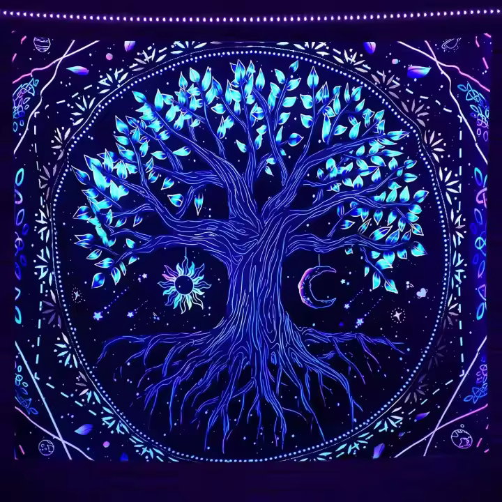 Tapiz fluorescente de luz negra debajo del mar, tapiz Hippie para dormitorio, decoración Gótica para el hogar, decoración estética para habitación, decoración Boho - 1