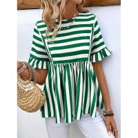 Nuevo Vestido camisero de verano para mujer, cuello redondo, manga con volantes, holgado, cómodo, a rayas - details 8