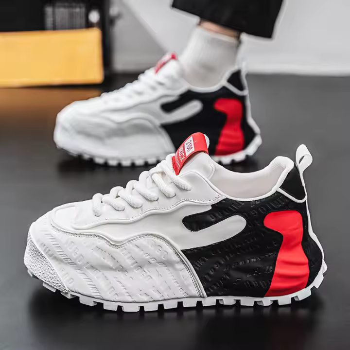 Nuevas zapatillas de cuero con relieve, zapatos casuales cómodos de suela gruesa y súper suaves - 1
