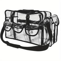 Bolsa organizadora de maquillaje Unisex impermeable, transparente, espaciosa, resistente con correa ajustable y bolsillos externos - details 9