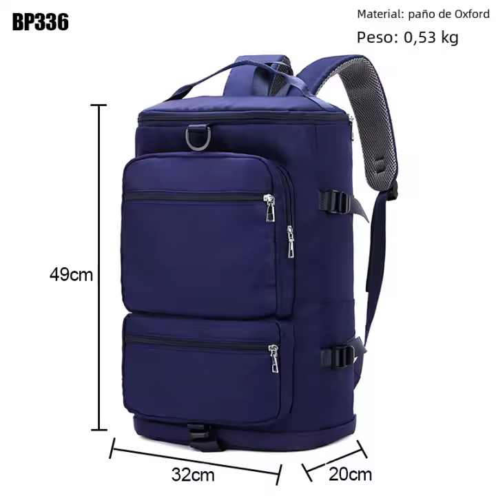 Mochila de viaje de gran capacidad para mujer, bolso cruzado multifuncional con cinturón de aire acolchado hecho en Oxford, diseño sólido. - 1