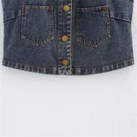 Chaleco Corto de Denim sin Mangas y espalda descubierta Top de Verano para Mujeres con Decoración de Bolsillo - details 11