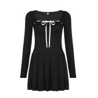 BUNO-vestido acampanado de encaje de retales para mujer, minivestido informal básico con cuello cuadrado y manga larga, otoño y primavera 2025. - details 16