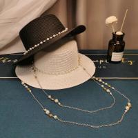 Sombreros de sol planos con cadena de perlas de verano para mujer, sombrero femenino de paja ancho Anti-UV, gorro de playa para niña - details 2