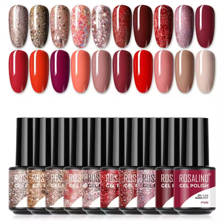 ROSALIND-Juego de esmaltes de uñas en Gel, serie roja, 20 piezas, UV, para diseño artístico de manicura, 7ml - 1