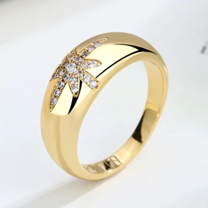Anillos gruesos de Color dorado para mujer, anillo de flor de circón brillante, nuevo diseño Simple, joyería de compromiso de boda, regalo KAR209 - 1