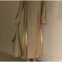 Vestido informal suelto para mujer, cuello en V, hombrera, manga larga, bata con ventilación para mujer, primavera 2025, nueva moda, vestidos rectos elegantes para mujer - details 1