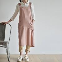 Delantal de cocina de estilo japonés Simple, vestido largo con espalda cruzada, Color sólido con bolsillos, delantal de lino y algodón para hornear - details 9