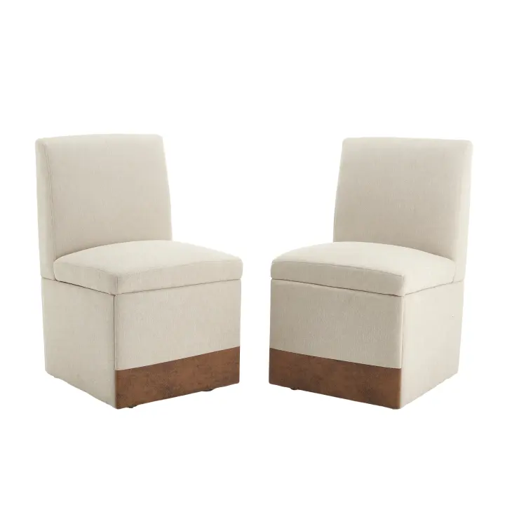 Silla De Comedor Acolchada 2 Juegos Silla De Comedor Giratoria Silla De Cocina Rodillos Y Almacenamiento Silla De Ruedas CóModa Moderna SillóN De SalóN Blanco Tela (Lino Beige) - 1