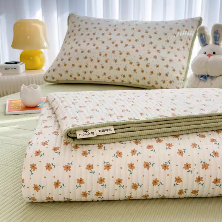 Sábana de Algodón Puro de Alta Calidad Diseño de Cama de Un Solo Pieza Suave y Acolchada - 1