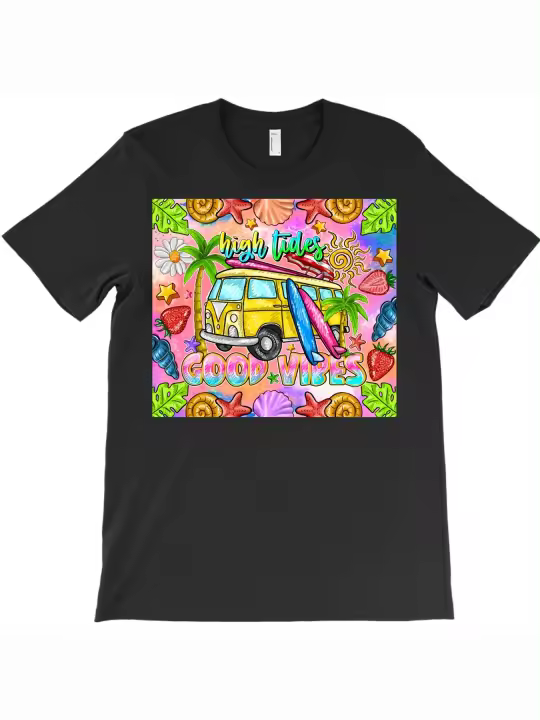 Camiseta High Tides Good Vibes, regalo para papá, manga corta con cuello redondo suave y cómoda - 1