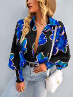 Camisa informal con estampado Vintage para mujer, blusa Retro para mujer, Top de manga larga con solapa y botonadura única, primavera y verano - details 9