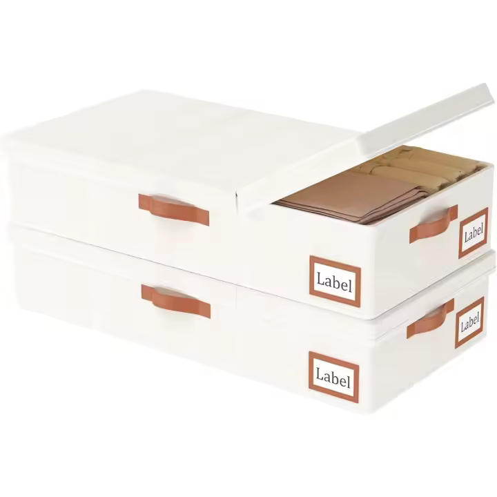 80x40x15cm, Beige 2 piezas Bolsas Almacenaje Debajo de la Cama, Caja de Almacenaje Plegable Con Tapa y Manija, Organizadores de Armarios para Ropa, Mantas, Almohadas, 80x40x15cm, Beige - 1