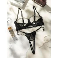 Conjunto de lencería de encaje floral erótico, sujetador abierto transparente y tanga con cadena, lencería sexy y ropa interior - details 8
